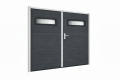 Brama garażowa antracyt z oknami – dwuskrzydłowa ocieplona
