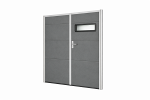 Brama garażowa dwuskrzydłowa ocieplona na wymiar kwarc RAL 7039 – rozwierna 40 mm