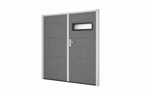 Brama garażowa dwuskrzydłowa ocieplona na wymiar kwarc RAL 7039 – rozwierna 40 mm