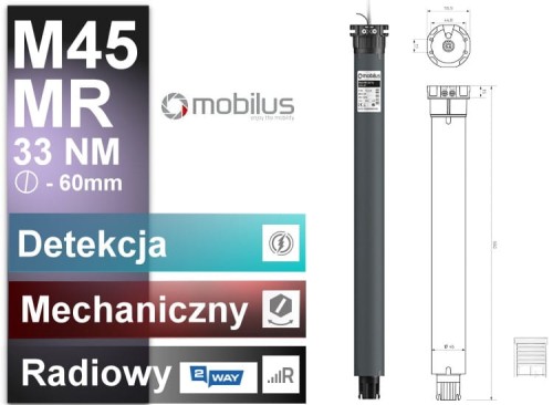 Silnik do Rolet Mobilus M45 Mr 50/12 Z Radiem Mechaniczne Krańcówki 50Nm